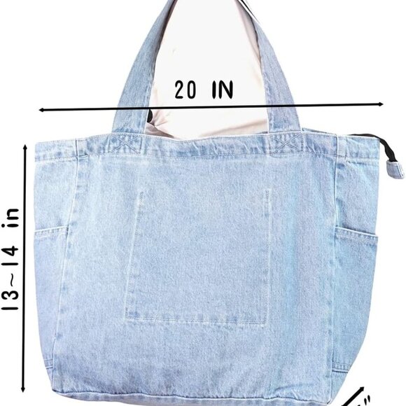 Denim Tote Bag Casual Style Lightweight Classic Retro Travel Shopper Shoulder Ha - Picture 4 of 5